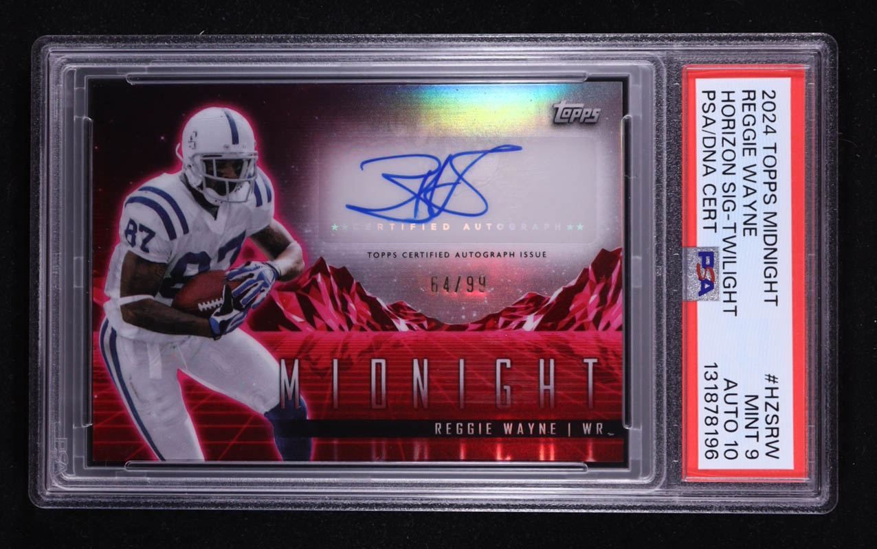 Reggie Wayne 2024 Topps Midnight Horizon Signatures Twilight #HZSRW #64/99 (PSA 9 | Auto 10) at PristineAuction.com Reggie Wayne 2024 Topps Midnight Horizon Signatures Twilight #HZSRW #64/99 (PSA 9 | Auto 10) at PristineAuction.com
