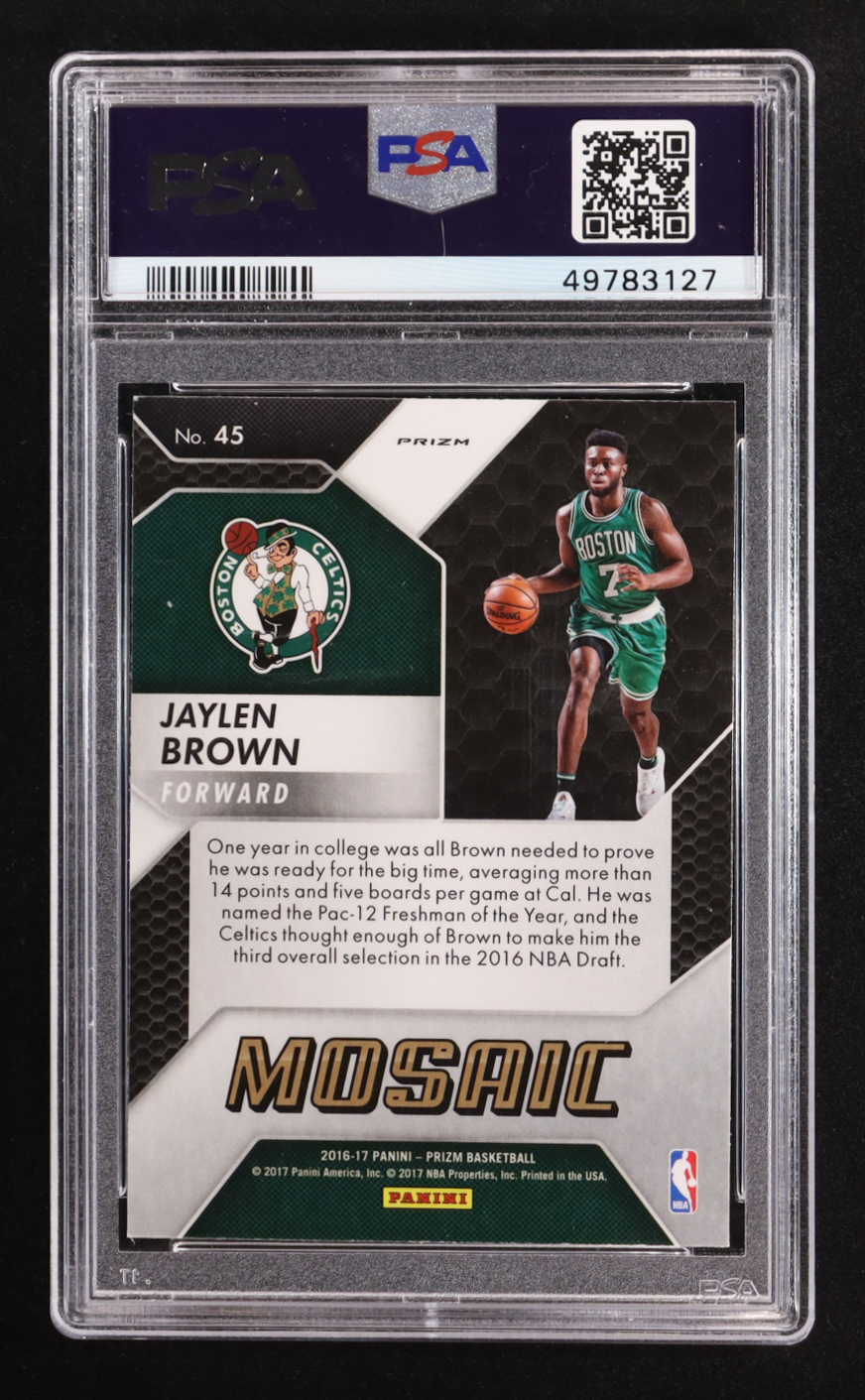 Jaylen Brown 2016-17 Panini Prizm Mosaic #45 RC (PSA 9) at PristineAuction.com Jaylen Brown 2016-17 Panini Prizm Mosaic #45 RC (PSA 9) at PristineAuction.com