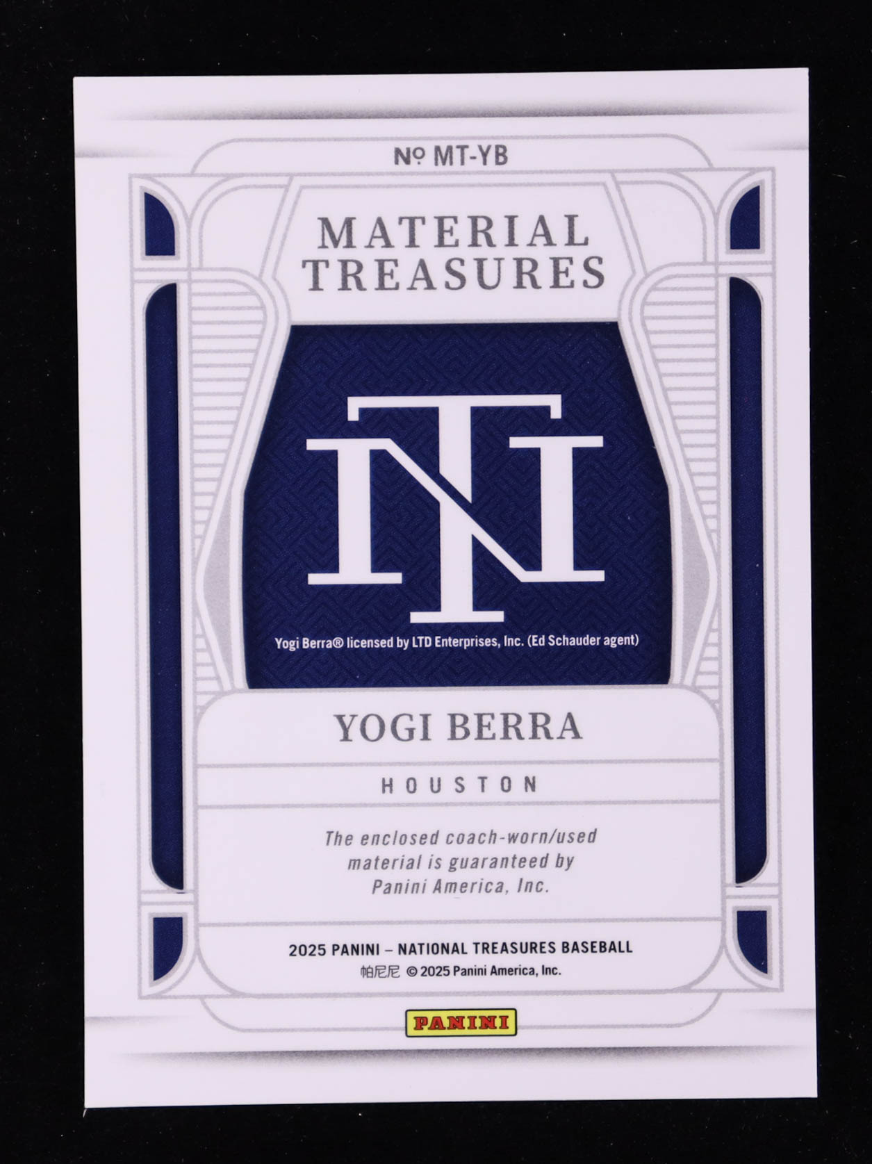 Yogi Berra 2025 Panini National Treasures Material Treasures Blue #35 #35/49 at PristineAuction.com Yogi Berra 2025 Panini National Treasures Material Treasures Blue #35 #35/49 at PristineAuction.com