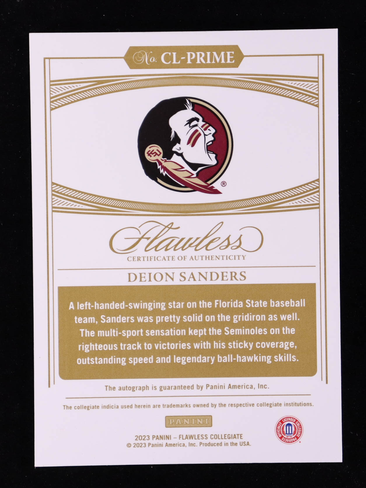 Deion Sanders 2023 Panini Flawless Collegiate Campus Legends Signatures Gold #9 #5/10 at PristineAuction.com Deion Sanders 2023 Panini Flawless Collegiate Campus Legends Signatures Gold #9 #5/10 at PristineAuction.com