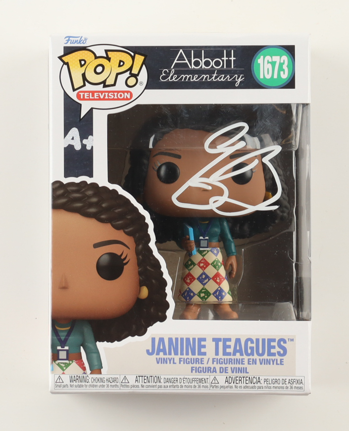 Quinta Brunson Signed "Abbott Elementary" #1673 Janine Teagues Funko Pop! Vinyl Figure (SWAU) at PristineAuction.com Quinta Brunson Signed "Abbott Elementary" #1673 Janine Teagues Funko Pop! Vinyl Figure (SWAU) at PristineAuction.com