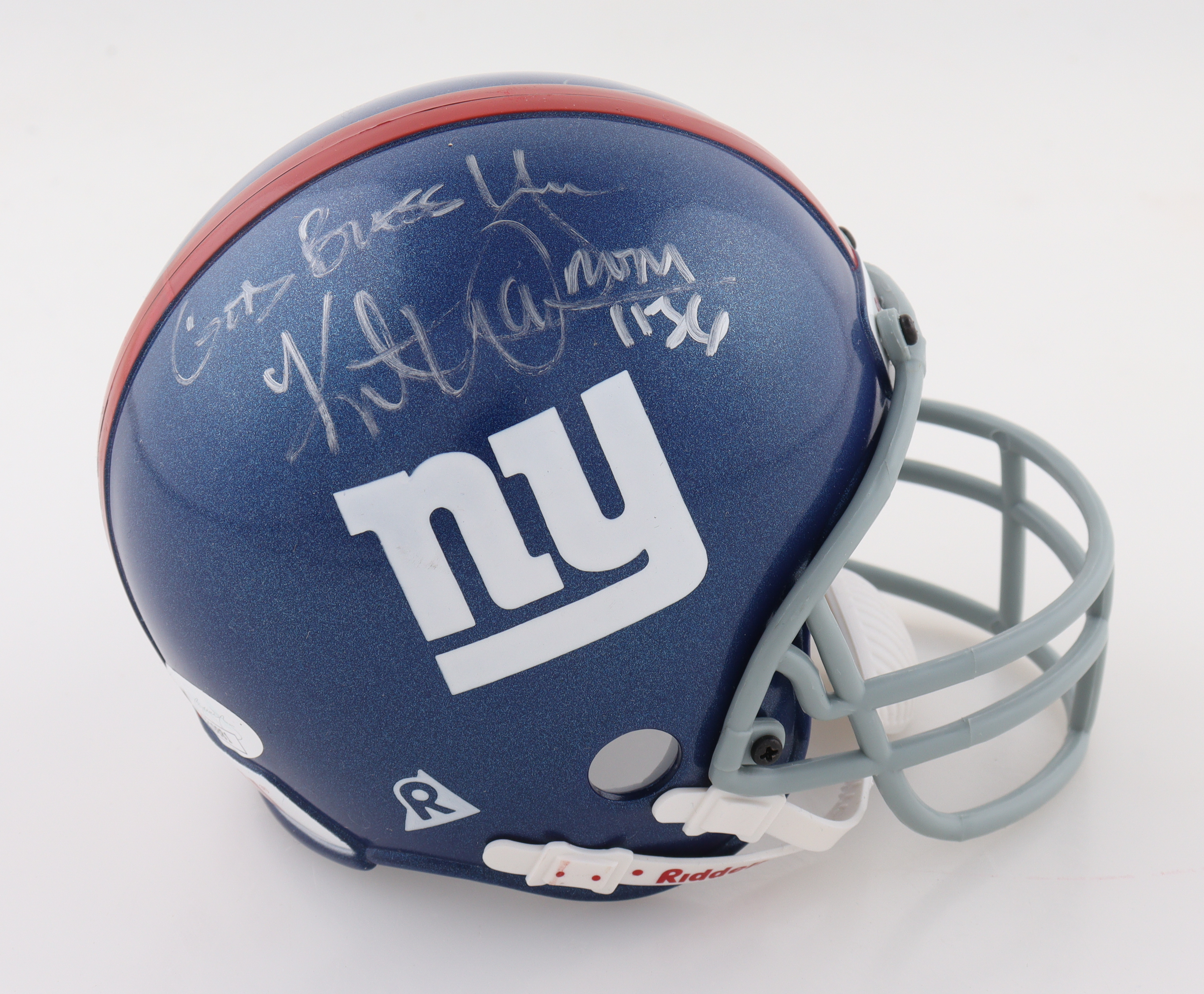 Kurt Warner, Ike Hilliard & Shaun O'Hara Signed Giants Micro Helmet Inscribed "God Bless You" (JSA) at PristineAuction.com Kurt Warner, Ike Hilliard & Shaun O'Hara Signed Giants Micro Helmet Inscribed "God Bless You" (JSA) at PristineAuction.com