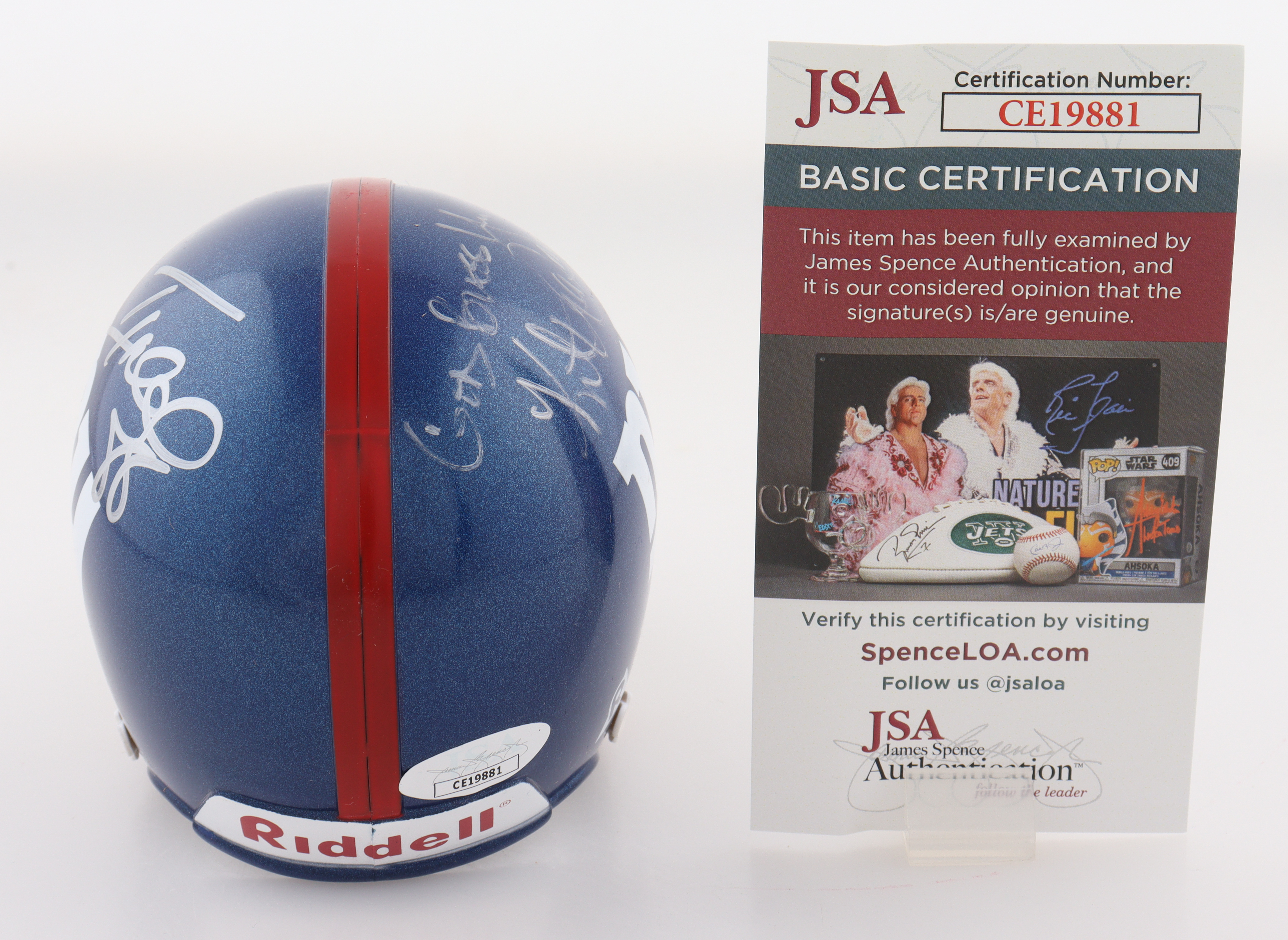 Kurt Warner, Ike Hilliard & Shaun O'Hara Signed Giants Micro Helmet Inscribed "God Bless You" (JSA) at PristineAuction.com Kurt Warner, Ike Hilliard & Shaun O'Hara Signed Giants Micro Helmet Inscribed "God Bless You" (JSA) at PristineAuction.com