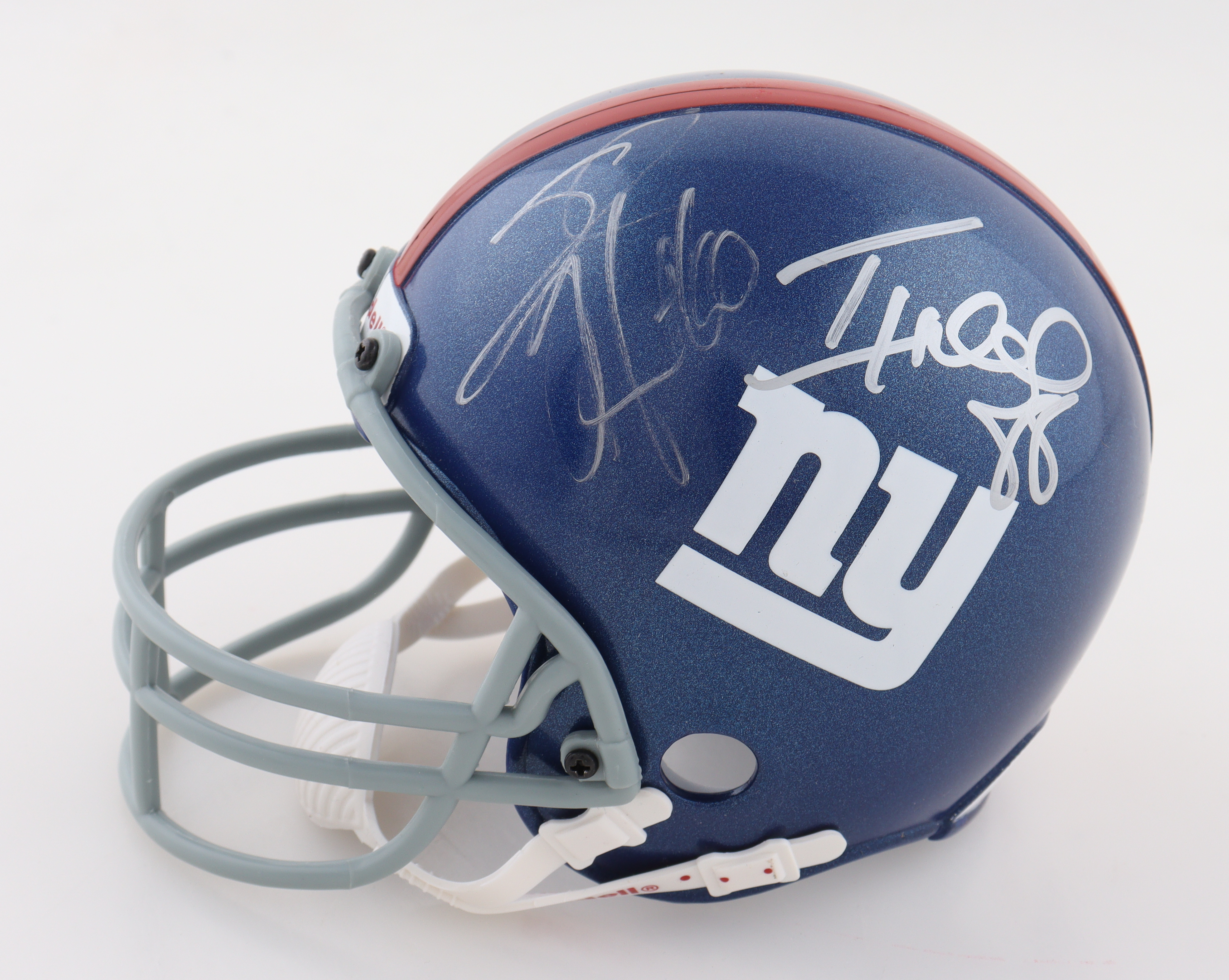 Kurt Warner, Ike Hilliard & Shaun O'Hara Signed Giants Micro Helmet Inscribed "God Bless You" (JSA) at PristineAuction.com Kurt Warner, Ike Hilliard & Shaun O'Hara Signed Giants Micro Helmet Inscribed "God Bless You" (JSA) at PristineAuction.com