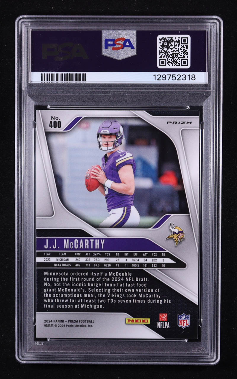 JJ McCarthy 2024 Panini Prizm Prizms Green Wave #400 RC (PSA 9) at PristineAuction.com JJ McCarthy 2024 Panini Prizm Prizms Green Wave #400 RC (PSA 9) at PristineAuction.com