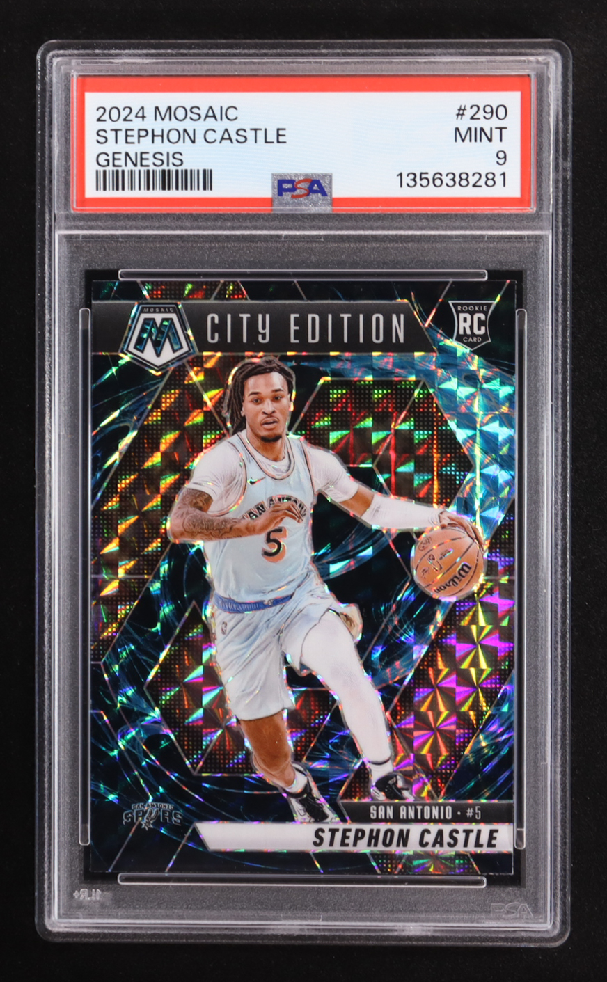 Stephon Castle 2024-25 Panini Mosaic Mosaic Genesis #290 RC / City Edition (PSA 9) at PristineAuction.com Stephon Castle 2024-25 Panini Mosaic Mosaic Genesis #290 RC / City Edition (PSA 9) at PristineAuction.com