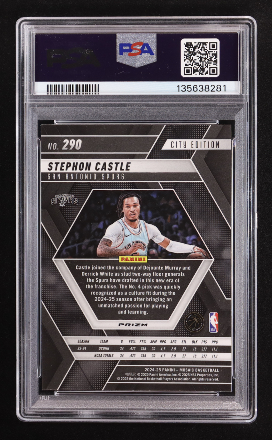 Stephon Castle 2024-25 Panini Mosaic Mosaic Genesis #290 RC / City Edition (PSA 9) at PristineAuction.com Stephon Castle 2024-25 Panini Mosaic Mosaic Genesis #290 RC / City Edition (PSA 9) at PristineAuction.com