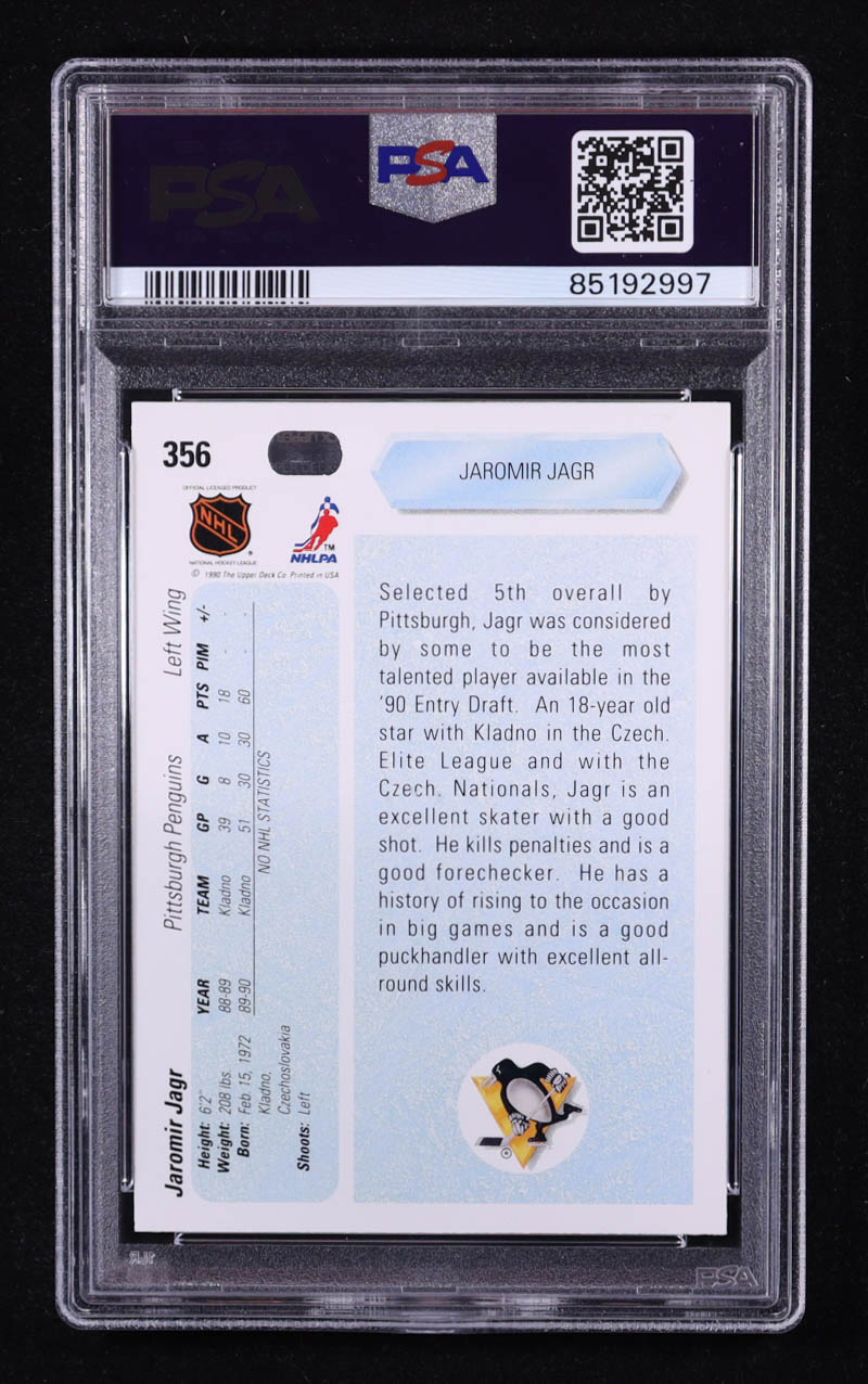 Jaromir Jagr 1990-91 Upper Deck #356 RC (PSA 9) at PristineAuction.com Jaromir Jagr 1990-91 Upper Deck #356 RC (PSA 9) at PristineAuction.com
