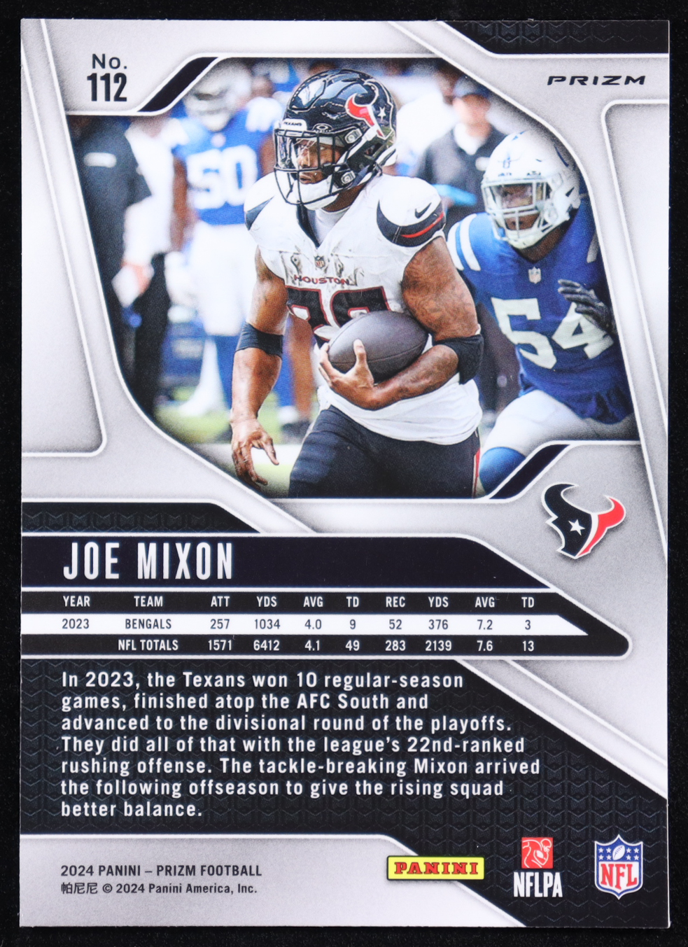 Joe Mixon 2024 Panini Prizm Prizms Lazer #112 at PristineAuction.com Joe Mixon 2024 Panini Prizm Prizms Lazer #112 at PristineAuction.com