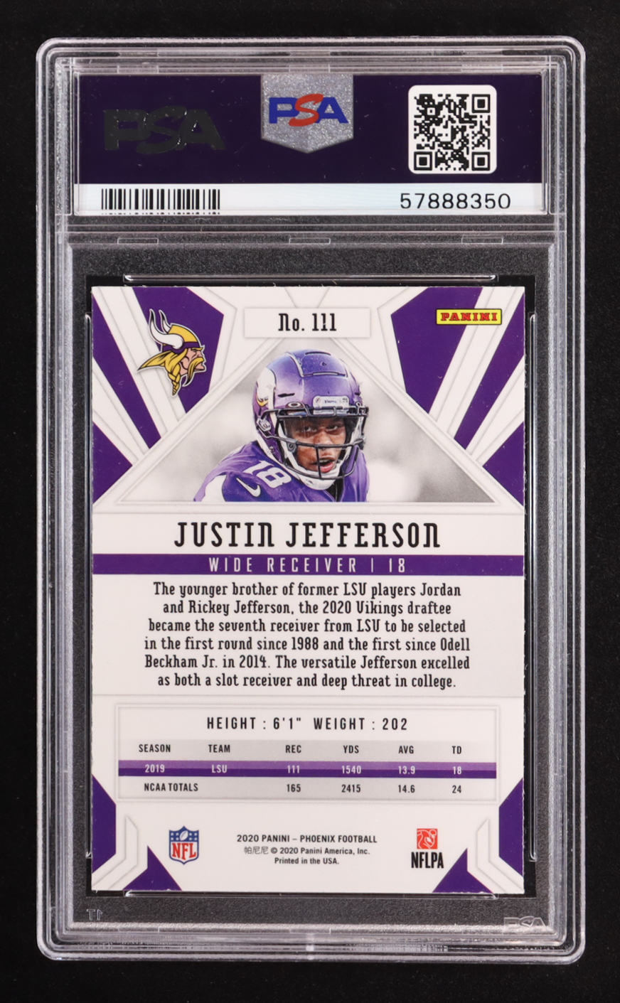 Justin Jefferson 2020 Panini Phoenix Fire Burst #111 RC (PSA 9) at PristineAuction.com Justin Jefferson 2020 Panini Phoenix Fire Burst #111 RC (PSA 9) at PristineAuction.com