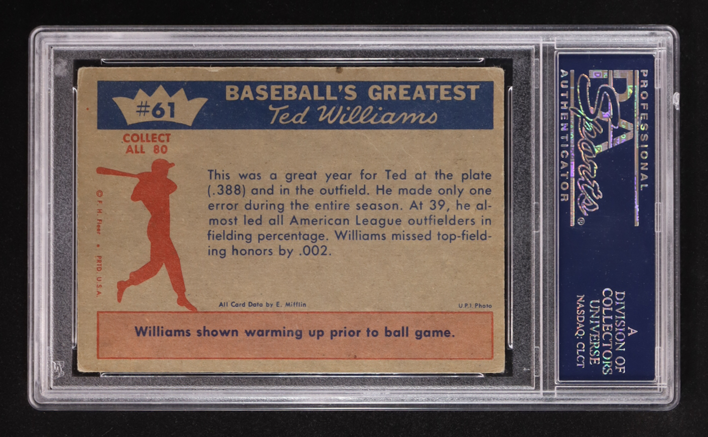 Ted Williams 1959 Fleer #61 / 1957 Outfielder Ted (PSA 3) at PristineAuction.com Ted Williams 1959 Fleer #61 / 1957 Outfielder Ted (PSA 3) at PristineAuction.com