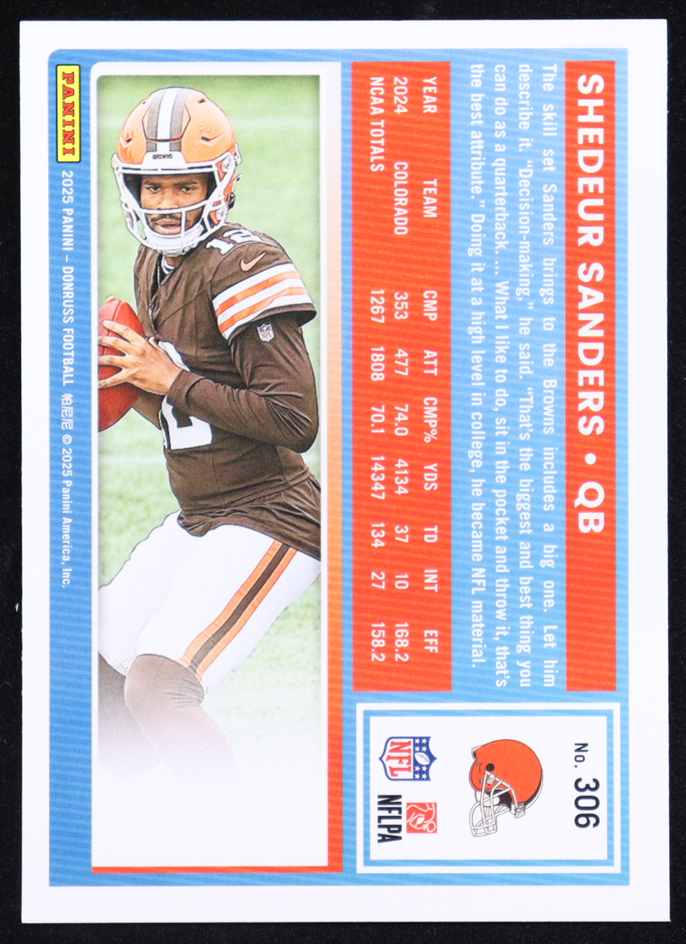 Shedeur Sanders 2025 Donruss Press Proof Green #306 RR RC at PristineAuction.com Shedeur Sanders 2025 Donruss Press Proof Green #306 RR RC at PristineAuction.com