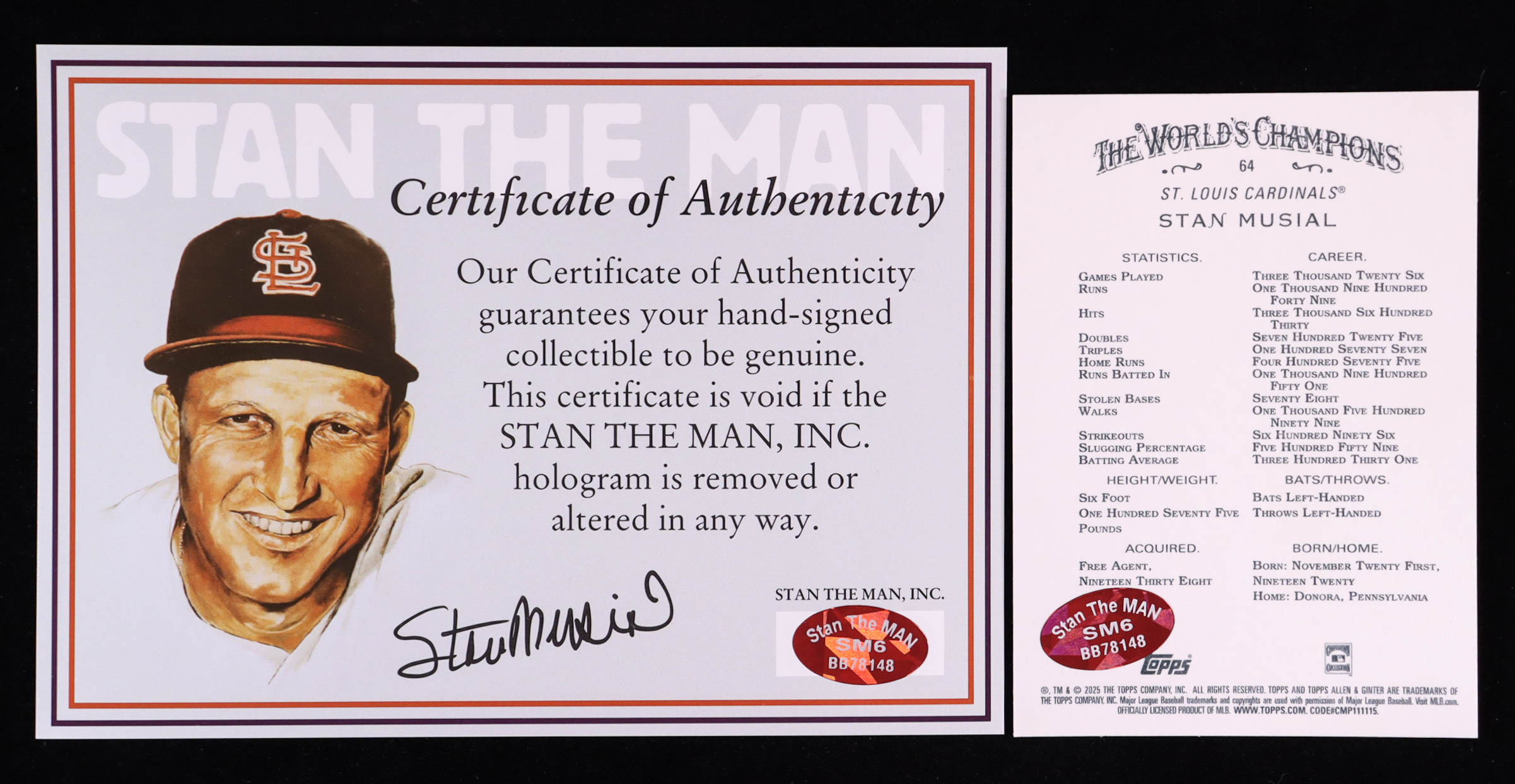 Stan Musial Signed Sticker on 2025 Topps Allen and Ginter #64 (Musial) at PristineAuction.com Stan Musial Signed Sticker on 2025 Topps Allen and Ginter #64 (Musial) at PristineAuction.com