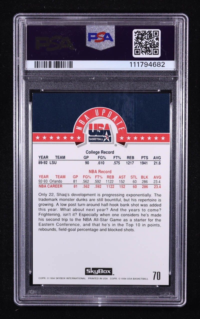Shaquille O'Neal 1994 SkyBox USA #70 NBA Update (PSA 8) at PristineAuction.com Shaquille O'Neal 1994 SkyBox USA #70 NBA Update (PSA 8) at PristineAuction.com