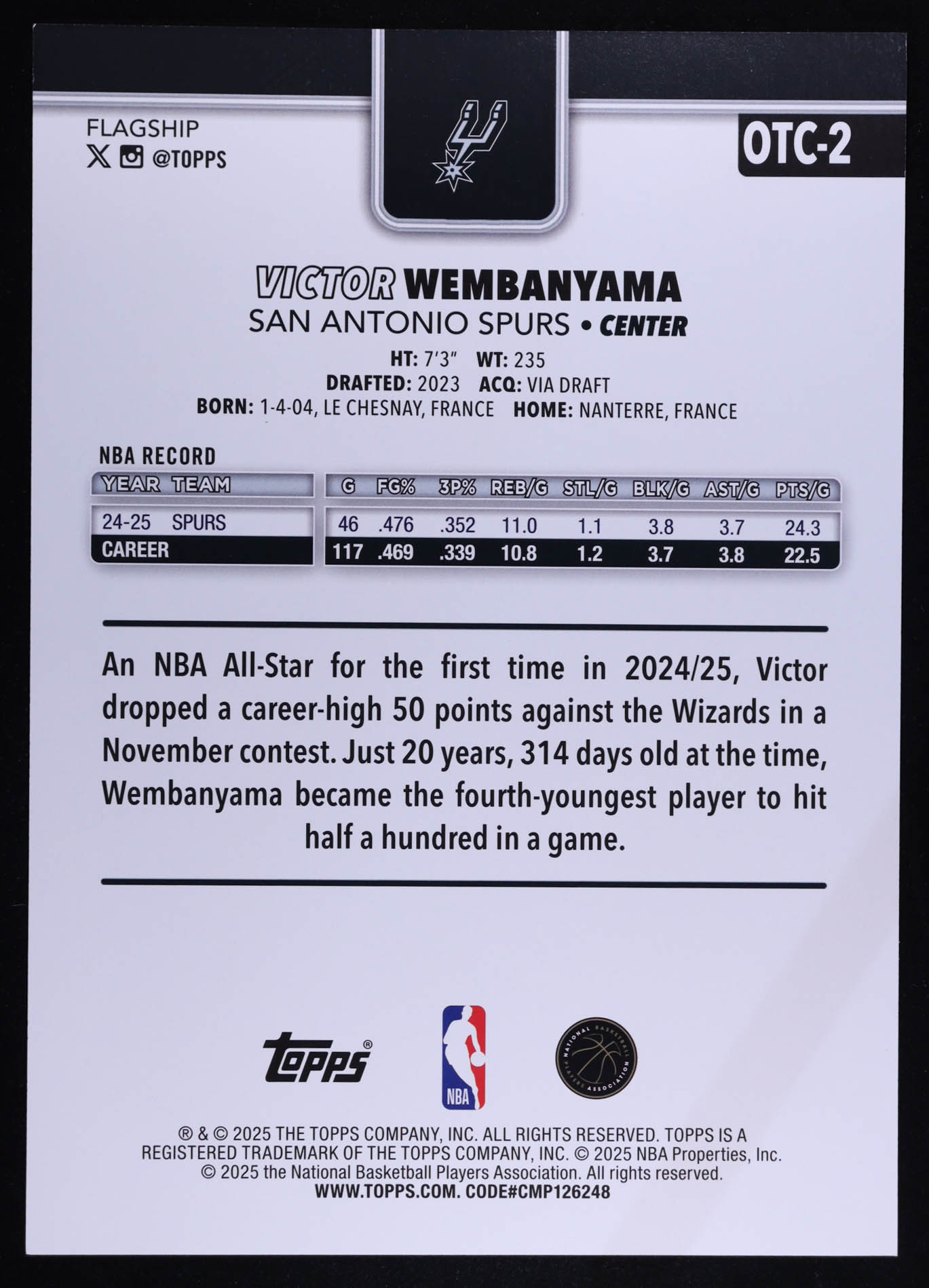 Victor Wembanyama 2025-26 Topps Oversized #OTC2 at PristineAuction.com Victor Wembanyama 2025-26 Topps Oversized #OTC2 at PristineAuction.com