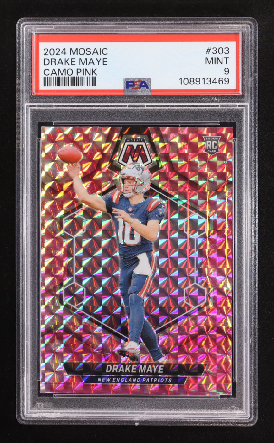 Drake Maye 2024 Panini Mosaic Mosaic Camo Pink #303 RC (PSA 9) at PristineAuction.com Drake Maye 2024 Panini Mosaic Mosaic Camo Pink #303 RC (PSA 9) at PristineAuction.com