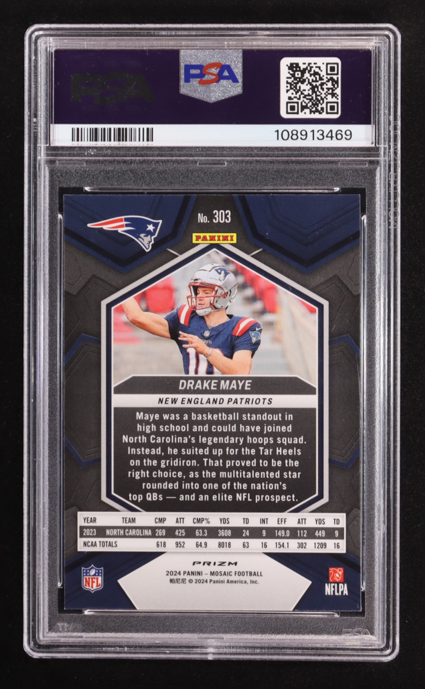 Drake Maye 2024 Panini Mosaic Mosaic Camo Pink #303 RC (PSA 9) at PristineAuction.com Drake Maye 2024 Panini Mosaic Mosaic Camo Pink #303 RC (PSA 9) at PristineAuction.com