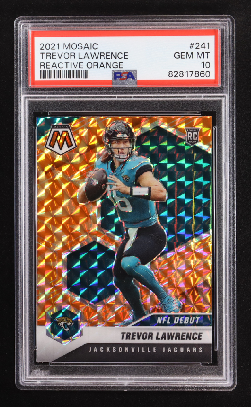 Trevor Lawrence 2021 Panini Mosaic Mosaic Reactive Orange #241 DEB RC (PSA 10) at PristineAuction.com Trevor Lawrence 2021 Panini Mosaic Mosaic Reactive Orange #241 DEB RC (PSA 10) at PristineAuction.com