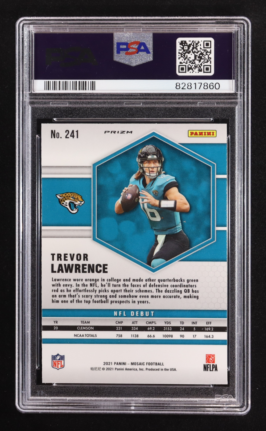 Trevor Lawrence 2021 Panini Mosaic Mosaic Reactive Orange #241 DEB RC (PSA 10) at PristineAuction.com Trevor Lawrence 2021 Panini Mosaic Mosaic Reactive Orange #241 DEB RC (PSA 10) at PristineAuction.com