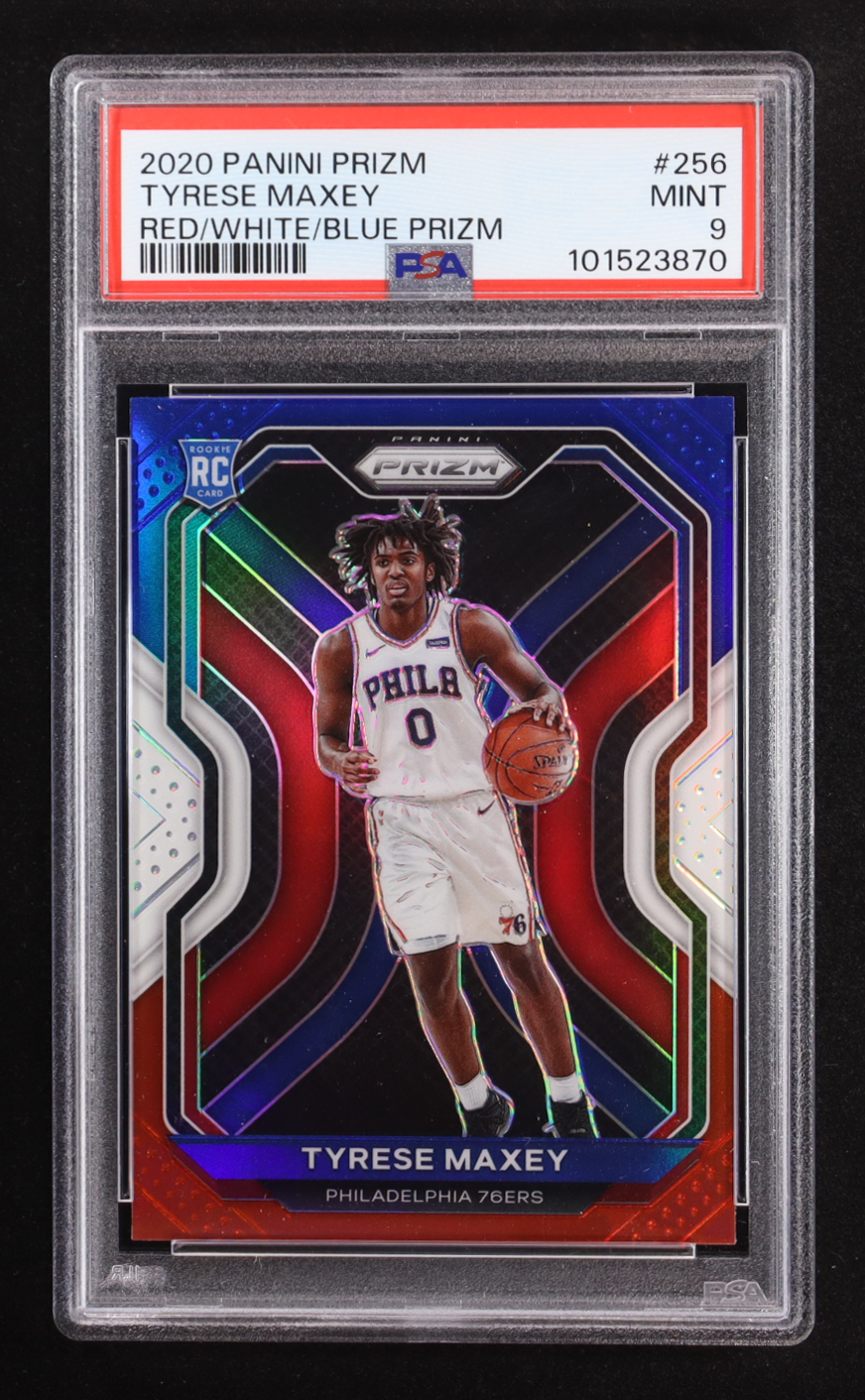 Tyrese Maxey 2020-21 Panini Prizm Prizms Red White and Blue #256 RC (PSA 9) at PristineAuction.com Tyrese Maxey 2020-21 Panini Prizm Prizms Red White and Blue #256 RC (PSA 9) at PristineAuction.com
