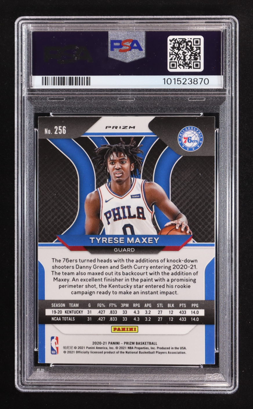 Tyrese Maxey 2020-21 Panini Prizm Prizms Red White and Blue #256 RC (PSA 9) at PristineAuction.com Tyrese Maxey 2020-21 Panini Prizm Prizms Red White and Blue #256 RC (PSA 9) at PristineAuction.com