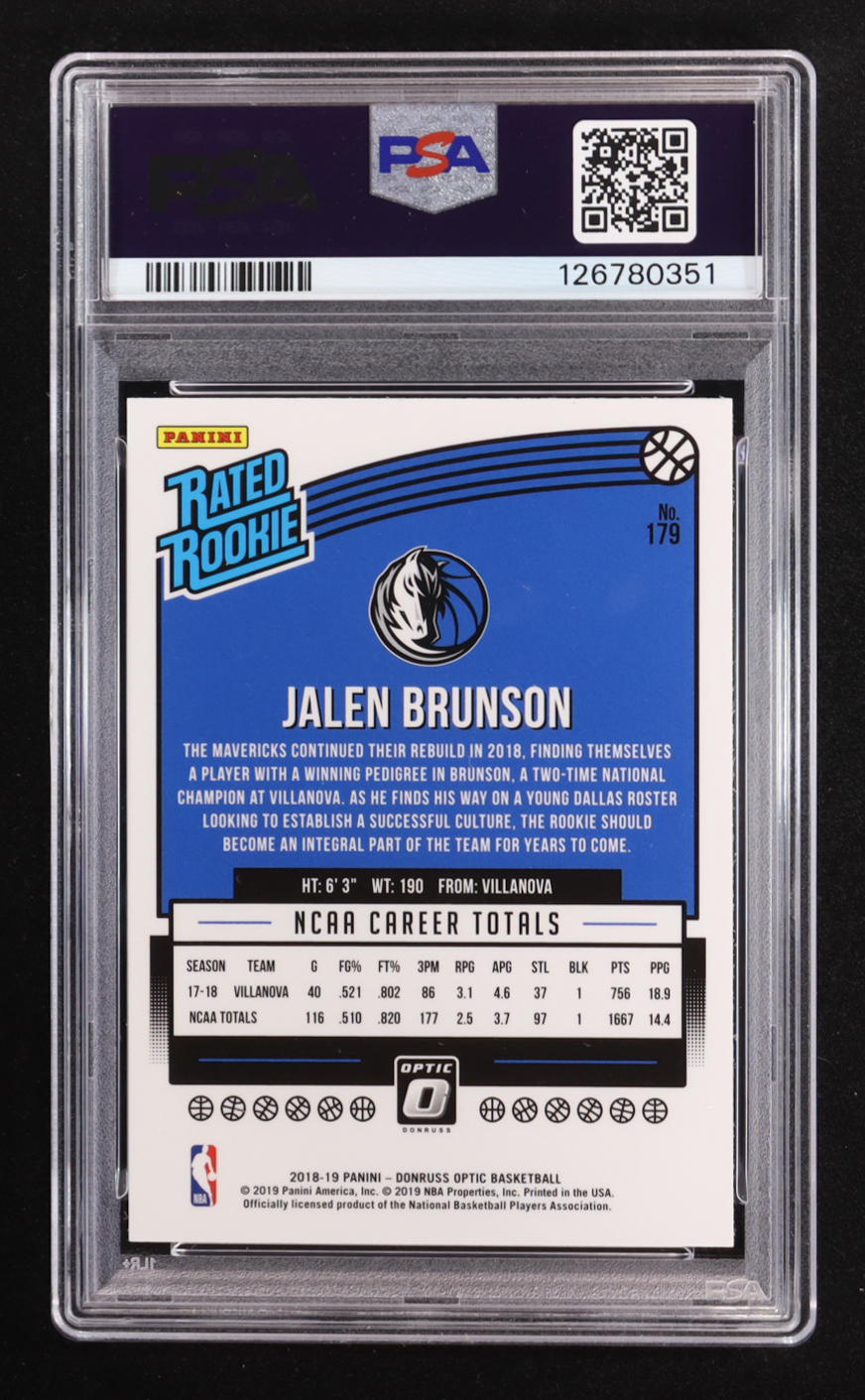 Jalen Brunson 2018-19 Donruss Optic #179 RR RC (PSA 9) at PristineAuction.com Jalen Brunson 2018-19 Donruss Optic #179 RR RC (PSA 9) at PristineAuction.com