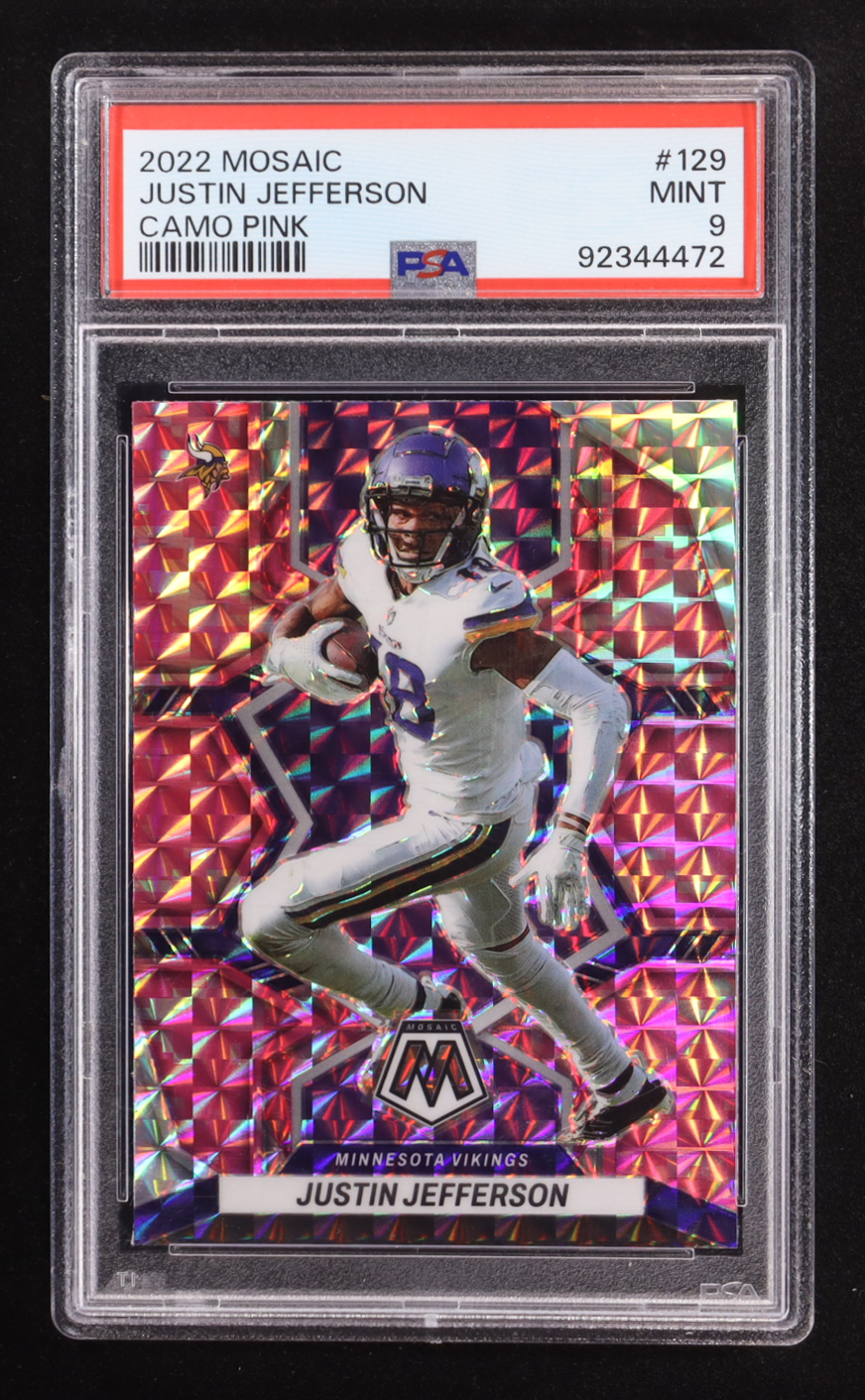 Justin Jefferson 2022 Panini Mosaic Mosaic Camo Pink #129 (PSA 9) at PristineAuction.com Justin Jefferson 2022 Panini Mosaic Mosaic Camo Pink #129 (PSA 9) at PristineAuction.com