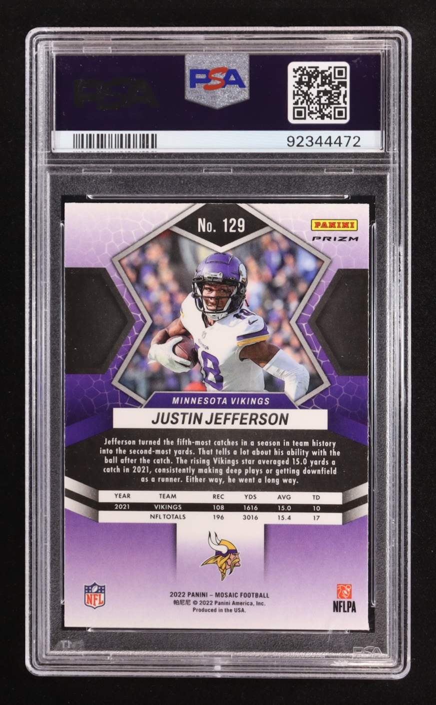 Justin Jefferson 2022 Panini Mosaic Mosaic Camo Pink #129 (PSA 9) at PristineAuction.com Justin Jefferson 2022 Panini Mosaic Mosaic Camo Pink #129 (PSA 9) at PristineAuction.com