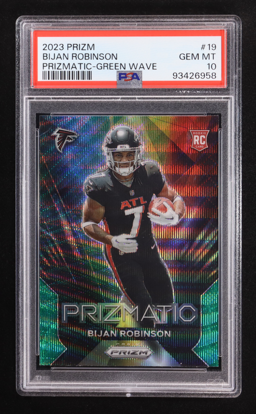 Bijan Robinson 2023 Panini Prizm Prizmatic Prizms Green Wave #19 RC (PSA 10) at PristineAuction.com Bijan Robinson 2023 Panini Prizm Prizmatic Prizms Green Wave #19 RC (PSA 10) at PristineAuction.com