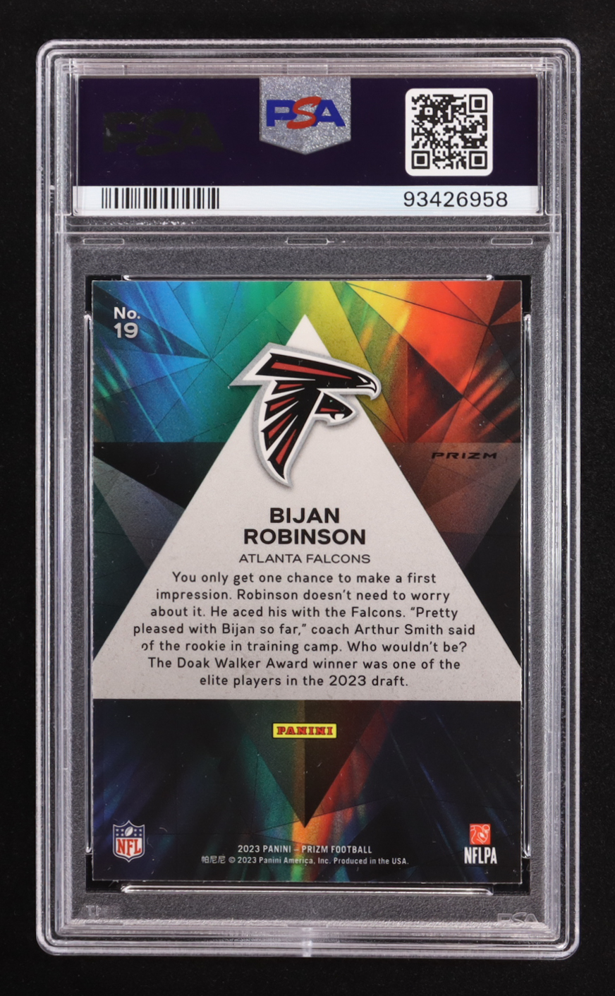 Bijan Robinson 2023 Panini Prizm Prizmatic Prizms Green Wave #19 RC (PSA 10) at PristineAuction.com Bijan Robinson 2023 Panini Prizm Prizmatic Prizms Green Wave #19 RC (PSA 10) at PristineAuction.com