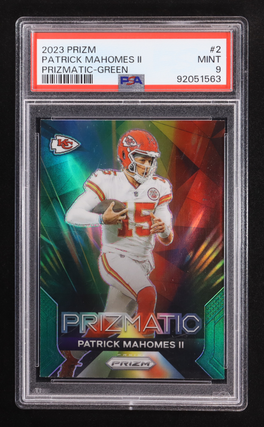 Patrick Mahomes II 2023 Panini Prizm Prizmatic Prizms Green #2 (PSA 9) at PristineAuction.com Patrick Mahomes II 2023 Panini Prizm Prizmatic Prizms Green #2 (PSA 9) at PristineAuction.com
