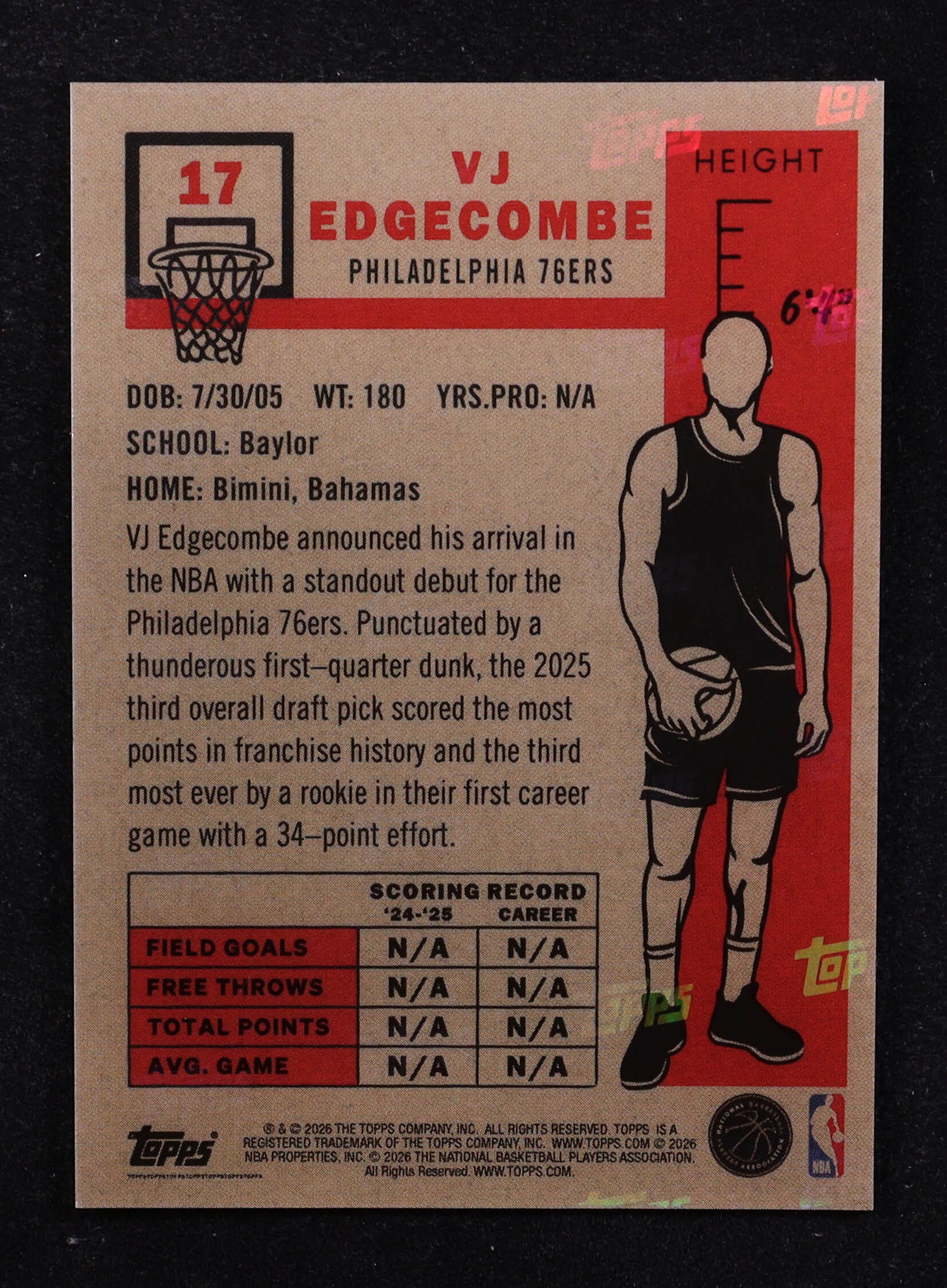 VJ Edgecombe 2025-26 Topps NBA Living Set Chrome Refractor #17 SP at PristineAuction.com VJ Edgecombe 2025-26 Topps NBA Living Set Chrome Refractor #17 SP at PristineAuction.com
