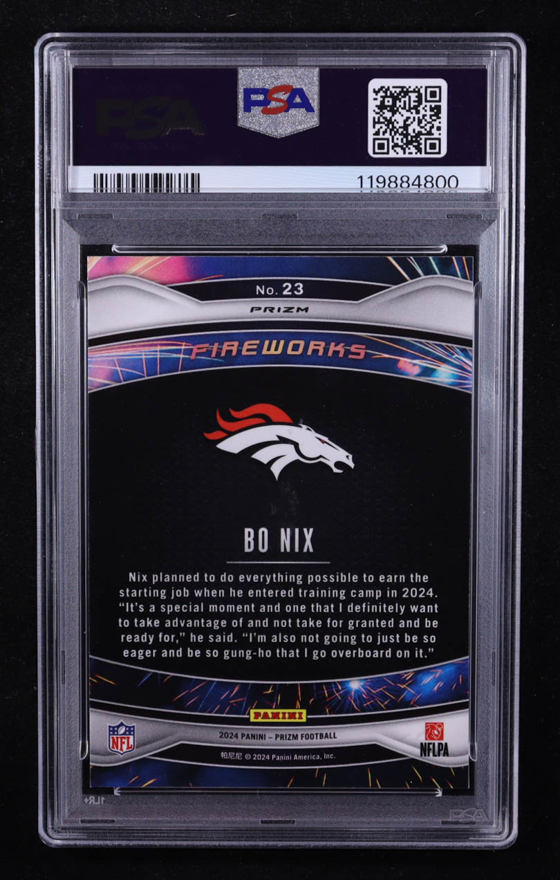 Bo Nix 2024 Panini Prizm Fireworks Prizms Green Wave #23 RC (PSA 10) at PristineAuction.com Bo Nix 2024 Panini Prizm Fireworks Prizms Green Wave #23 RC (PSA 10) at PristineAuction.com