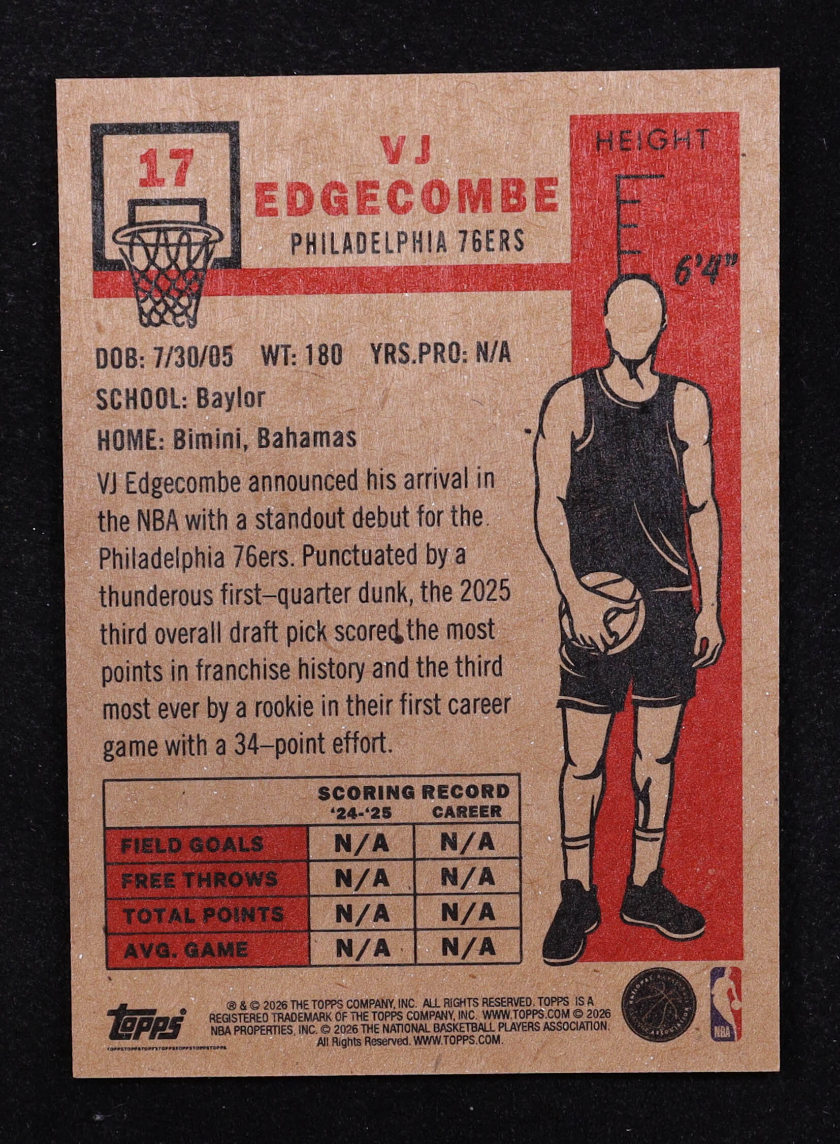 VJ Edgecombe 2025-26 Topps NBA Living Set Background Variation #17 SP at PristineAuction.com VJ Edgecombe 2025-26 Topps NBA Living Set Background Variation #17 SP at PristineAuction.com