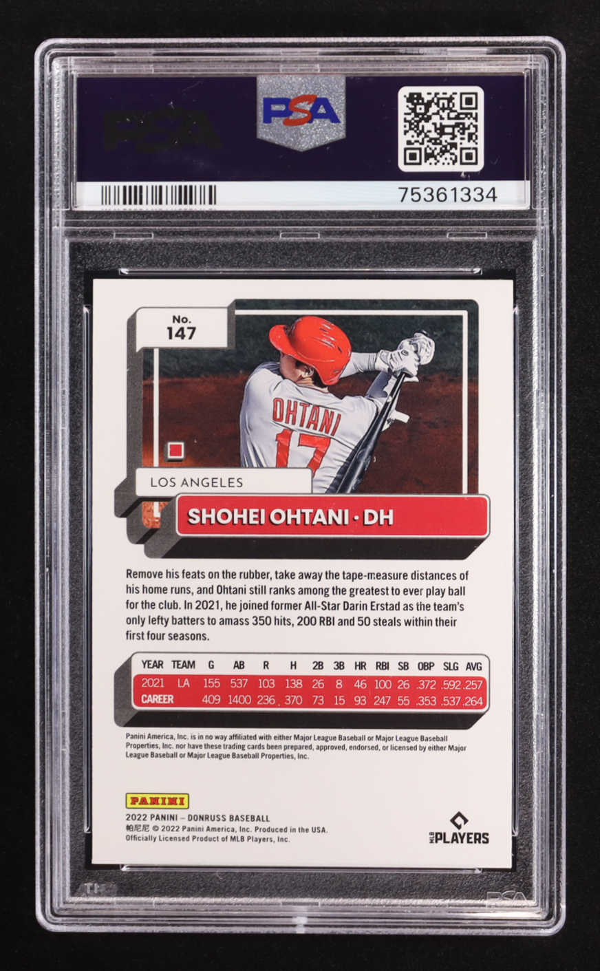 Shohei Ohtani 2022 Donruss Holo Red #147 (PSA 9) at PristineAuction.com Shohei Ohtani 2022 Donruss Holo Red #147 (PSA 9) at PristineAuction.com