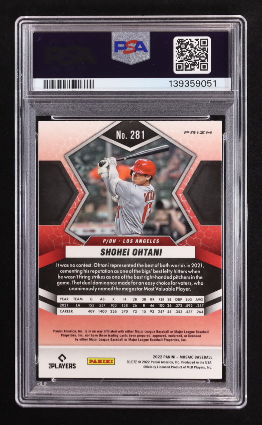 Shohei Ohtani 2022 Panini Mosaic Mosaic Green #281 AW (PSA 10) at PristineAuction.com Shohei Ohtani 2022 Panini Mosaic Mosaic Green #281 AW (PSA 10) at PristineAuction.com
