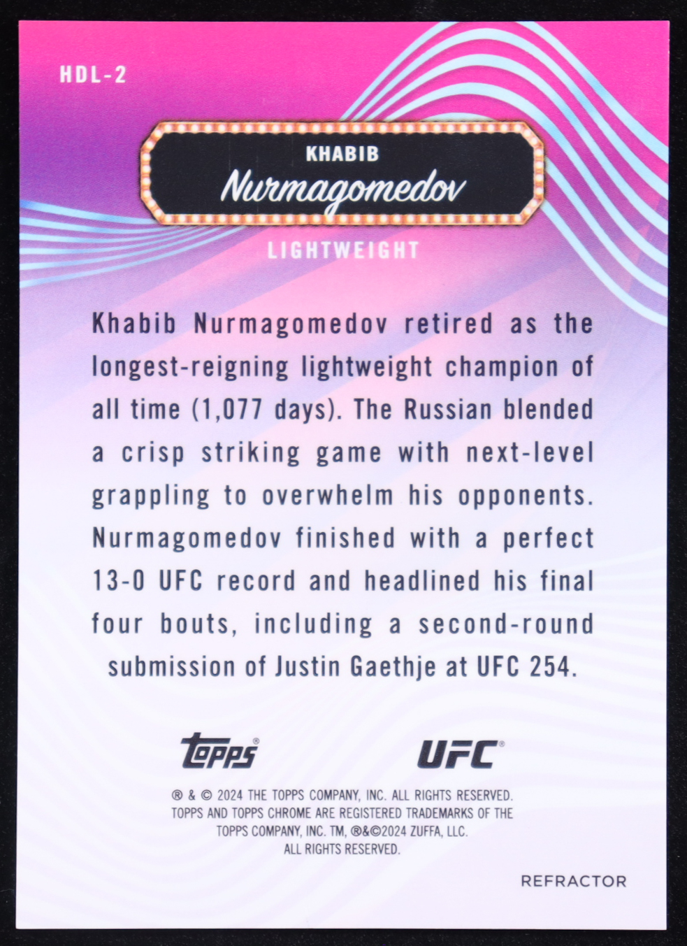 Khabib Nurmagomedov 2024 Finest UFC Headliners Refractors #HDL2 at PristineAuction.com Khabib Nurmagomedov 2024 Finest UFC Headliners Refractors #HDL2 at PristineAuction.com