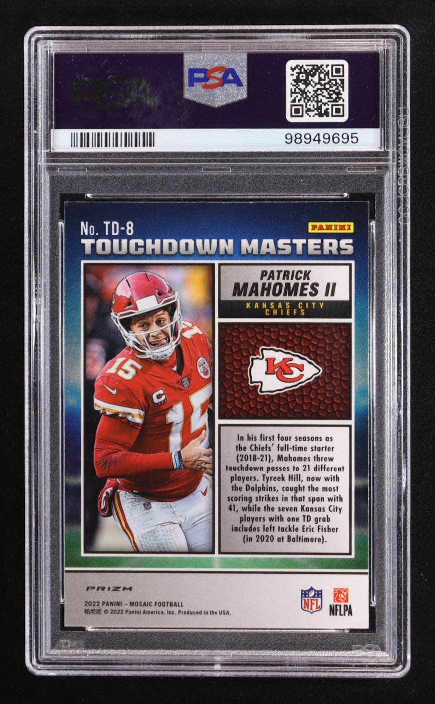 Patrick Mahomes II 2022 Panini Mosaic Touchdown Masters Mosaic #8 (PSA 9) at PristineAuction.com Patrick Mahomes II 2022 Panini Mosaic Touchdown Masters Mosaic #8 (PSA 9) at PristineAuction.com