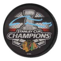 Marian Hossa Signed Blackhawks 2015 Stanley Cup Champions Logo Hockey Puck (COJO) at PristineAuction.com
