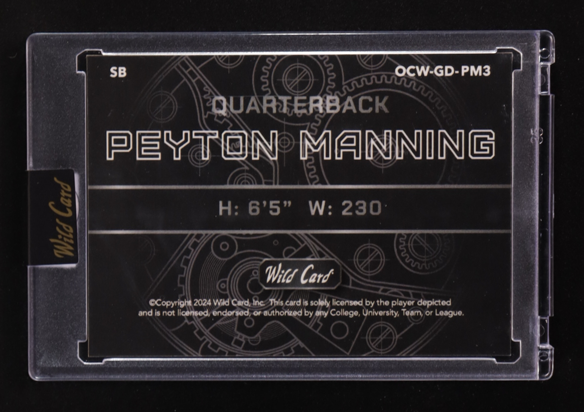 Peyton Manning 2024 Wild Card QB1 On The Clock Super Prismatic Gold #OCWGDPM3 #1/1 at PristineAuction.com Peyton Manning 2024 Wild Card QB1 On The Clock Super Prismatic Gold #OCWGDPM3 #1/1 at PristineAuction.com