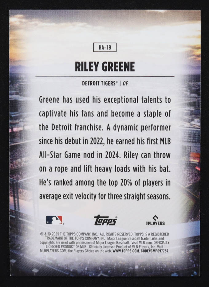 Riley Greene 2025 Topps Home Field Advantage #HA19 at PristineAuction.com Riley Greene 2025 Topps Home Field Advantage #HA19 at PristineAuction.com