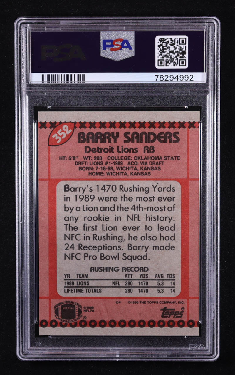 Barry Sanders 1990 Topps #352 (PSA 9) at PristineAuction.com Barry Sanders 1990 Topps #352 (PSA 9) at PristineAuction.com