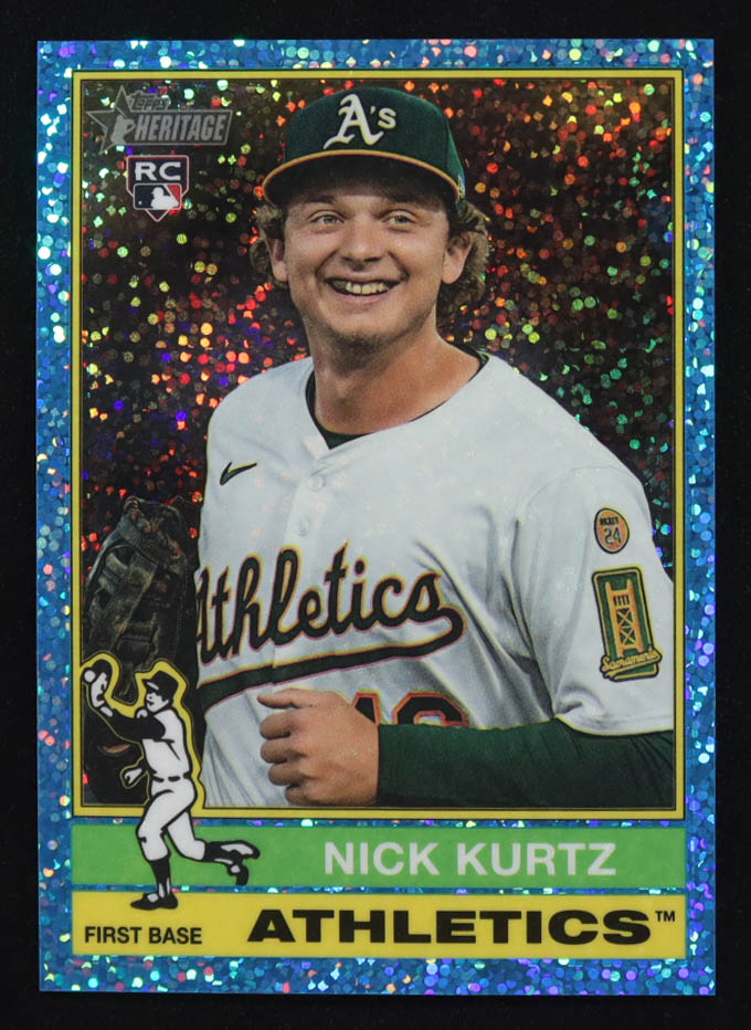 Nick Kurtz 2025 Topps Heritage Chrome Light Blue Sparkle Refractors #706 SP RC at PristineAuction.com Nick Kurtz 2025 Topps Heritage Chrome Light Blue Sparkle Refractors #706 SP RC at PristineAuction.com