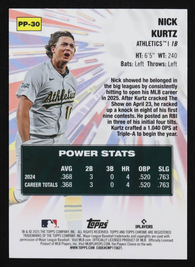 Nick Kurtz 2025 Topps Chrome Power Players #PP30 RC at PristineAuction.com Nick Kurtz 2025 Topps Chrome Power Players #PP30 RC at PristineAuction.com