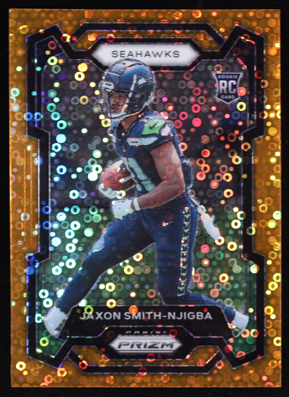 Jaxon Smith-Njigba 2023 Panini Prizm Prizms Orange Disco #390 RC at PristineAuction.com Jaxon Smith-Njigba 2023 Panini Prizm Prizms Orange Disco #390 RC at PristineAuction.com