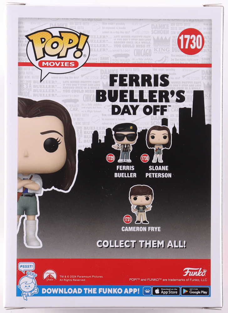 Mia Sara Signed "Ferris Bueller's Day Off" #1730 Sloane Peterson Funko Pop! Vinyl Figure (JSA) at PristineAuction.com Mia Sara Signed "Ferris Bueller's Day Off" #1730 Sloane Peterson Funko Pop! Vinyl Figure (JSA) at PristineAuction.com