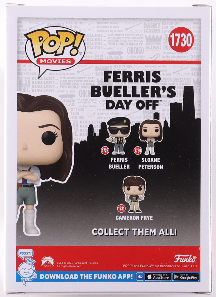 Mia Sara Signed "Ferris Bueller's Day Off" #1730 Sloane Peterson Funko Pop! Vinyl Figure (JSA) at PristineAuction.com Mia Sara Signed "Ferris Bueller's Day Off" #1730 Sloane Peterson Funko Pop! Vinyl Figure (JSA) at PristineAuction.com