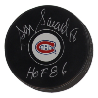 Serge Savard Signed Canadiens Logo Hockey Puck Inscribed "HOF 86" (COJO) at PristineAuction.com