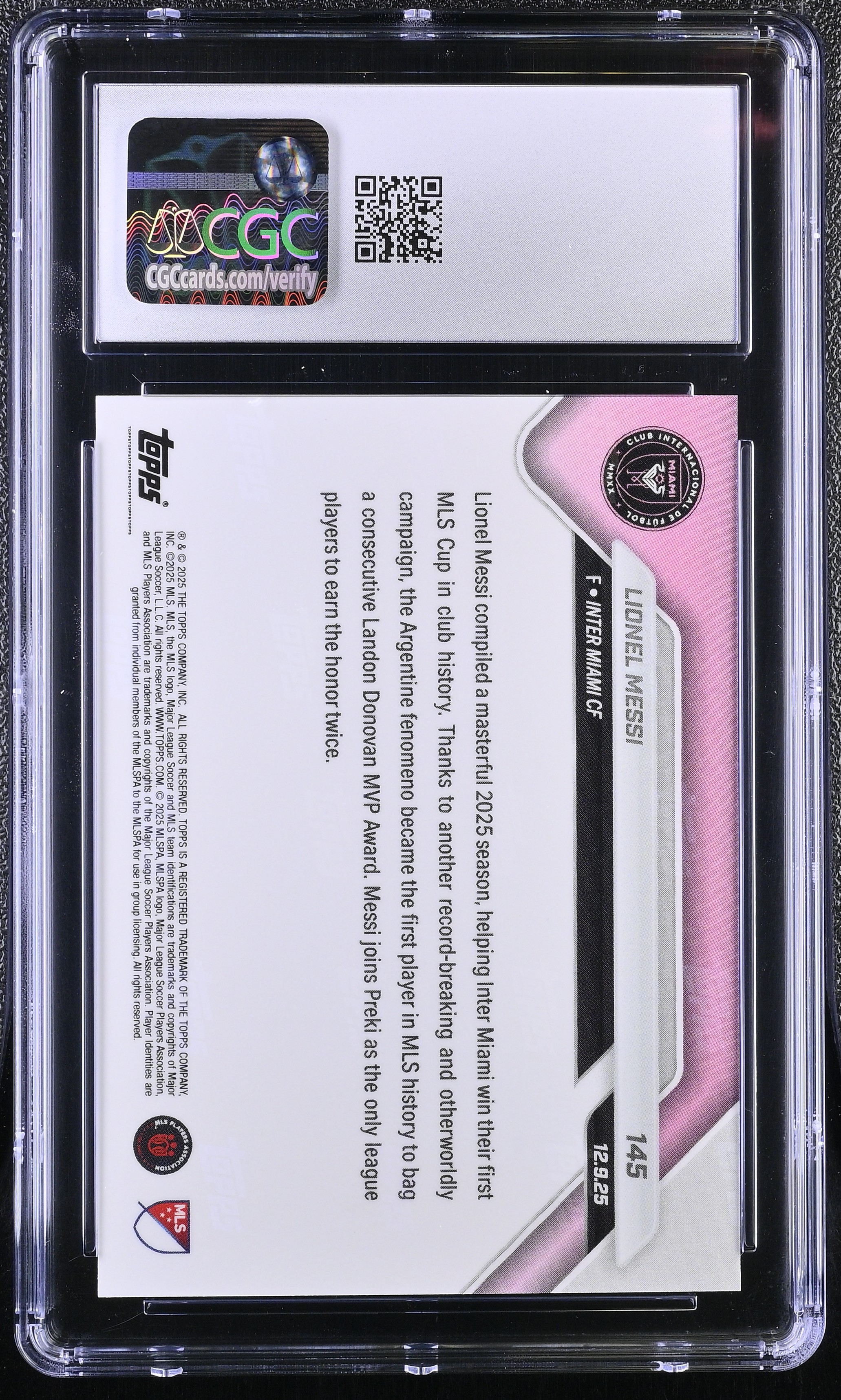 Lionel Messi 2025 Topps Now MLS #145 (CGC 10) at PristineAuction.com Lionel Messi 2025 Topps Now MLS #145 (CGC 10) at PristineAuction.com
