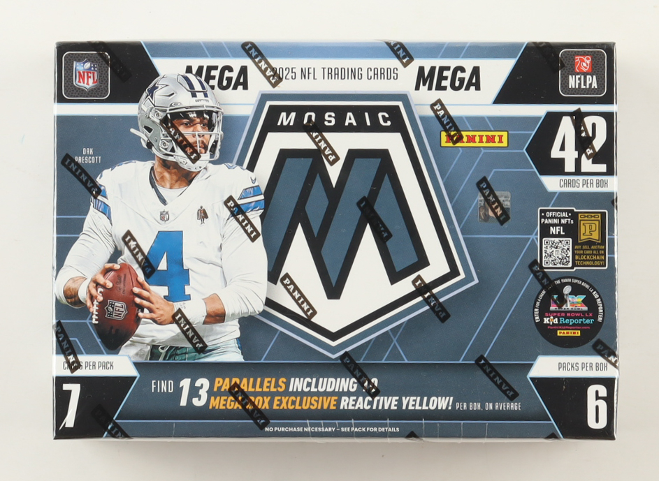 2025 Panini Mosaic Football Mega Box With (6) Packs at PristineAuction.com 2025 Panini Mosaic Football Mega Box With (6) Packs at PristineAuction.com